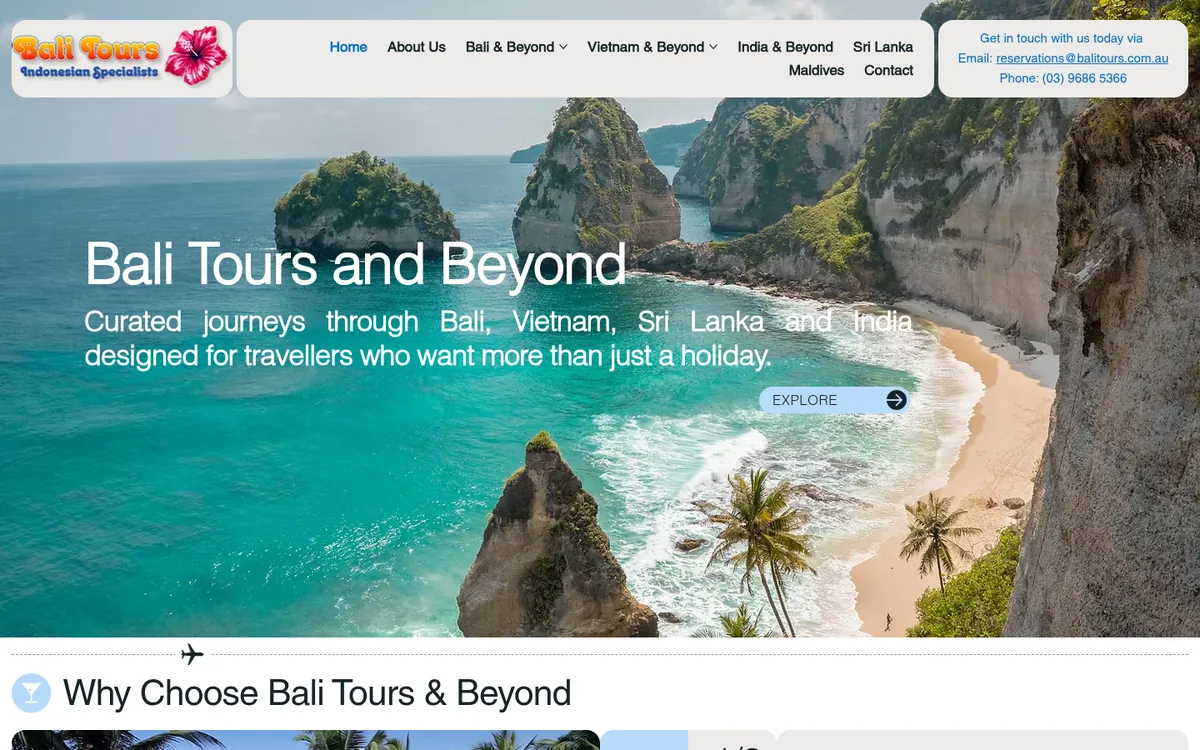 Bali Tours & Beyond website on a laptop