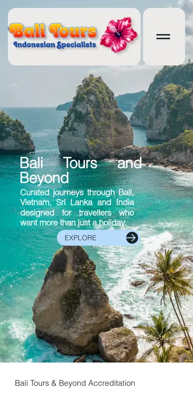 Bali Tours & Beyond website on a phone
